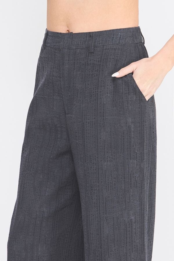 Allie Rose Textured Cotton Blend Wide Leg Pants Half Elastic Waist