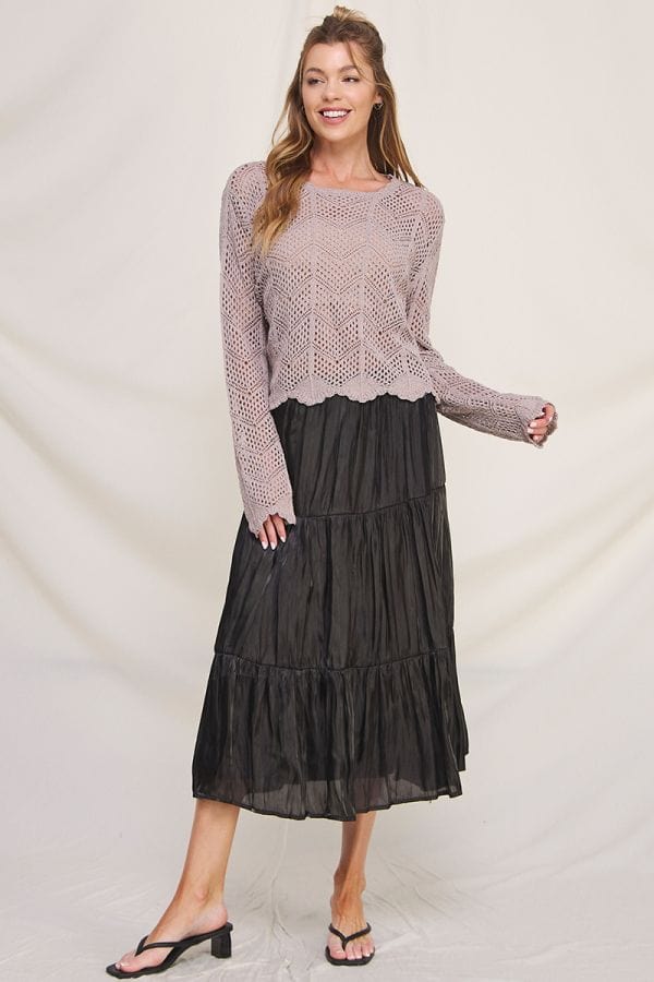 Allie Rose Tiered Crinkle Shimmer Satin Midi Skirt