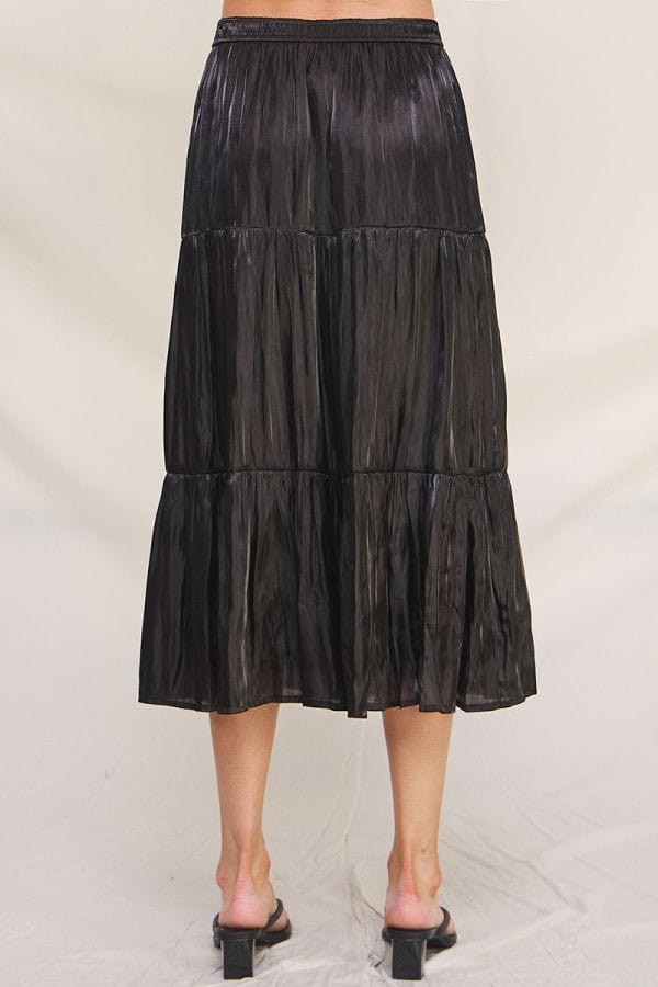 Allie Rose Tiered Crinkle Shimmer Satin Midi Skirt