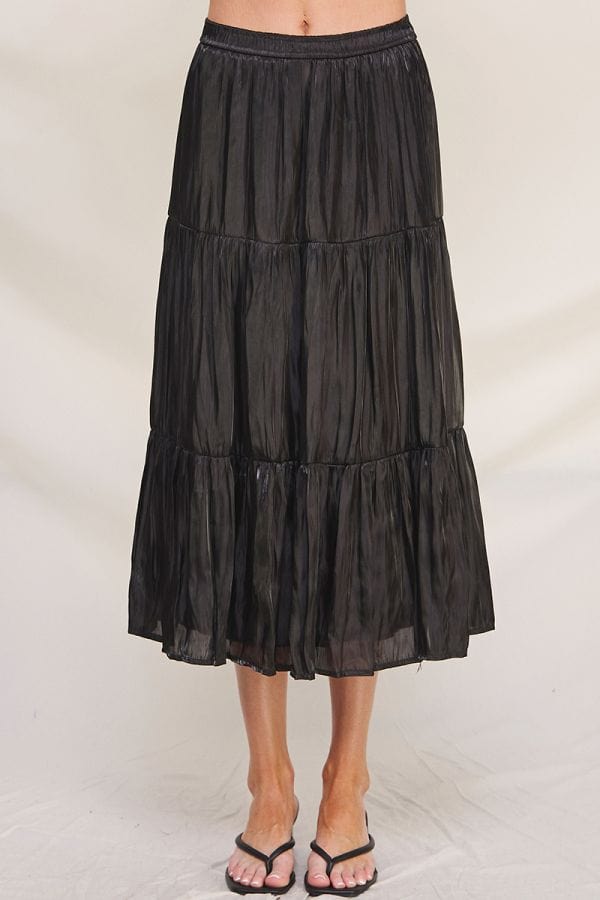 Allie Rose Tiered Crinkle Shimmer Satin Midi Skirt