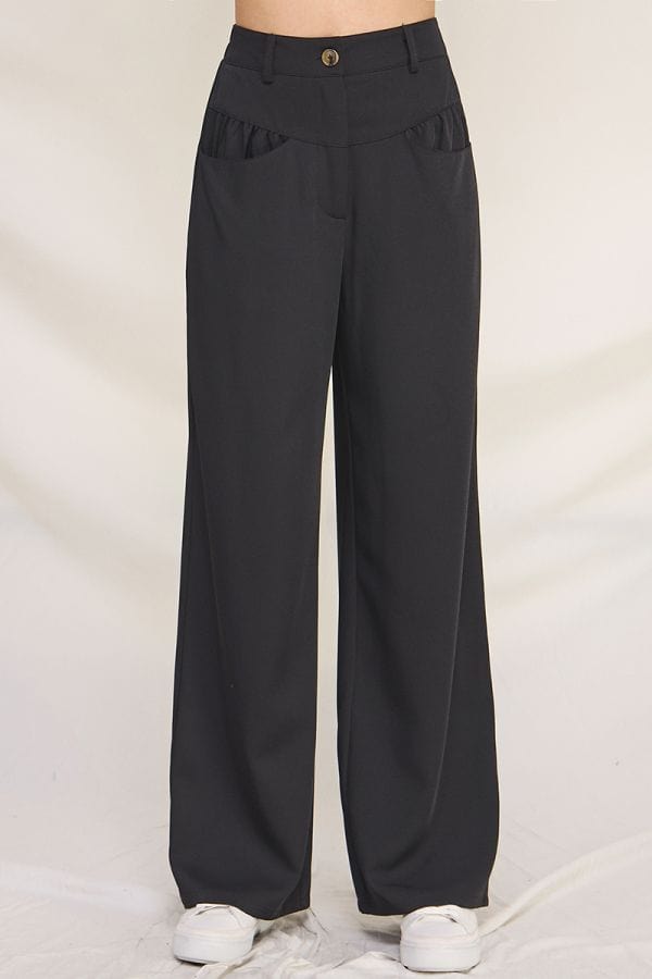 Allie Rose Twill Girdle Pocket Wide Leg Pants