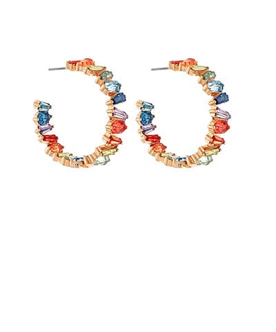 Alternating Glimmering Crystal Shape Open Hoop Earrings