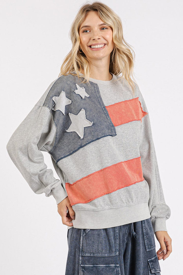 American Flag USA Patch Mineral Wash Pullover Top