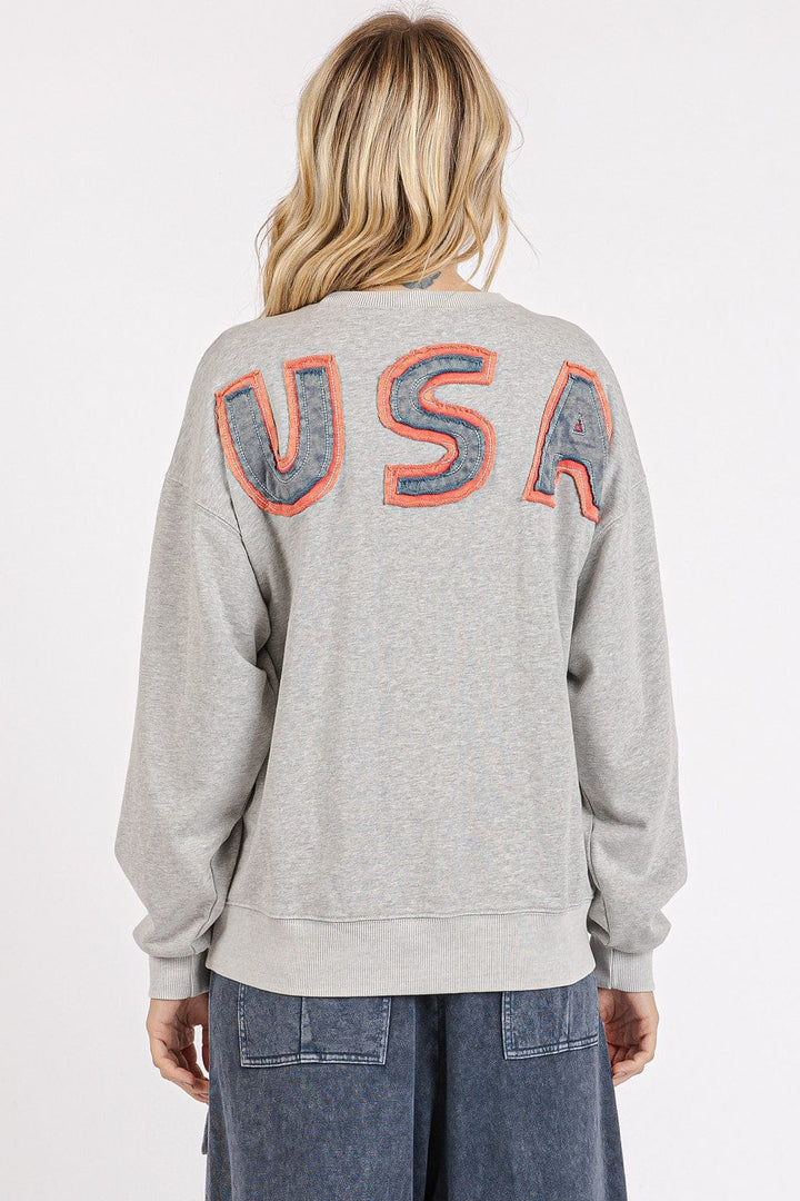 American Flag USA Patch Mineral Wash Pullover Top