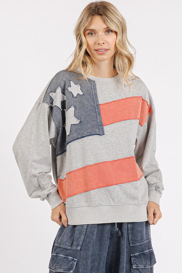 American Flag USA Patch Mineral Wash Pullover Top