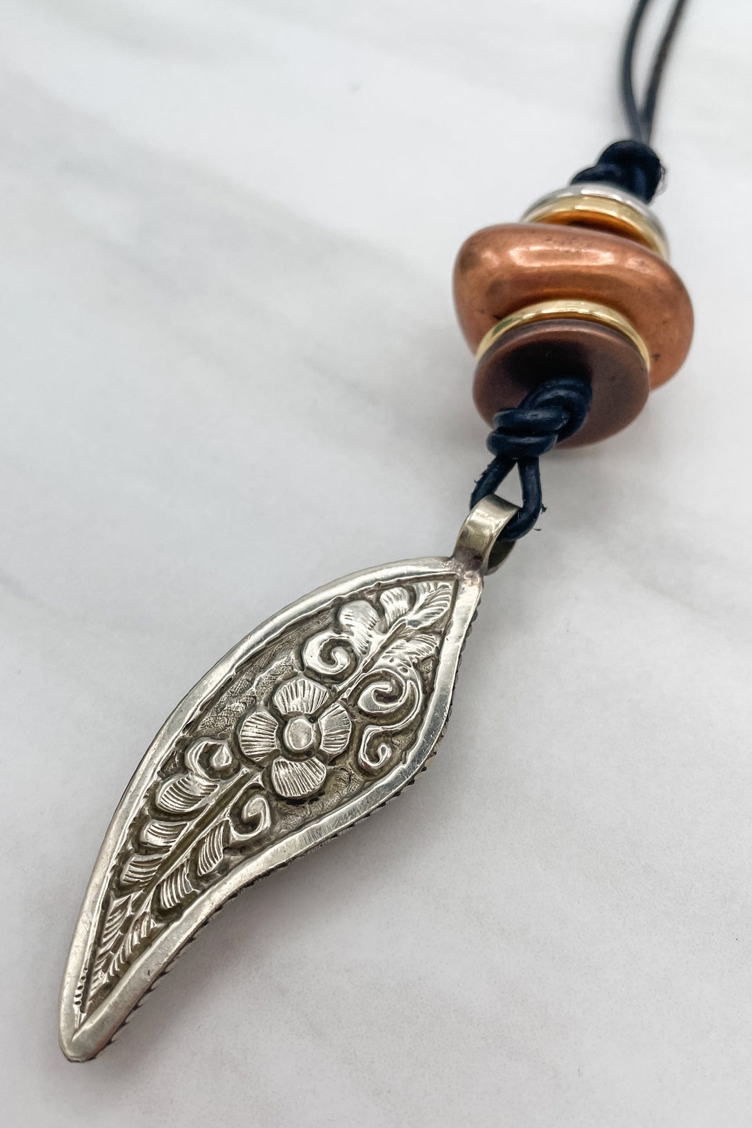 Angel Wing Pendant Leather Cord Necklace