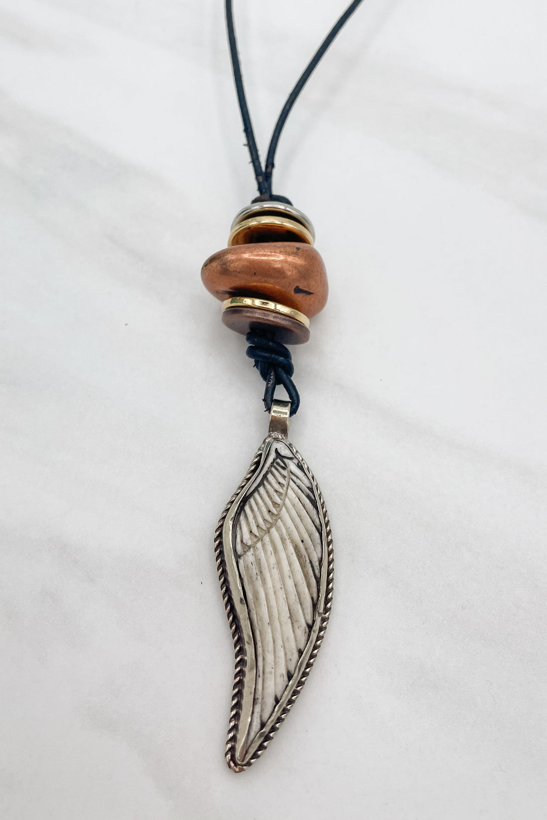 Angel Wing Pendant Leather Cord Necklace