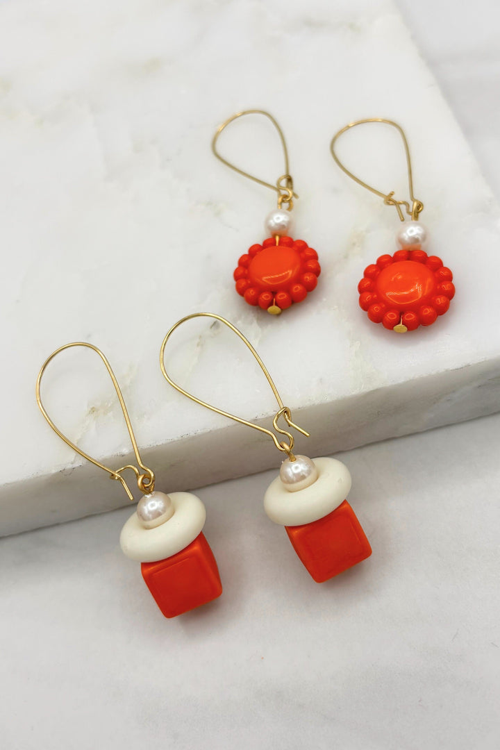 Arancia Dyed Vintage Bead Pearl Accented Earring Set