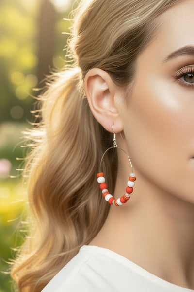 Arancia Handmade Beaded Dangle Hoop Earrings