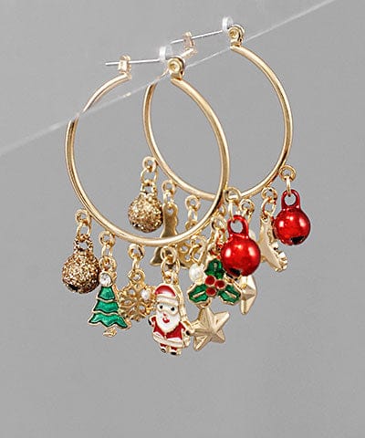 Assorted Dangling Christmas Charm Clasp Hoops