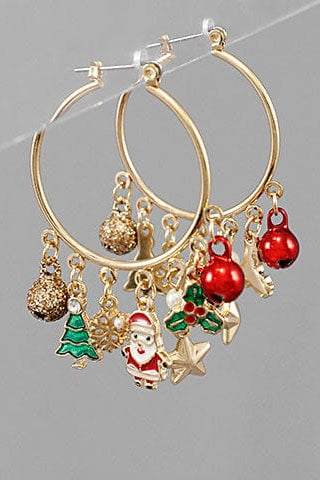 Assorted Dangling Christmas Charm Clasp Hoops