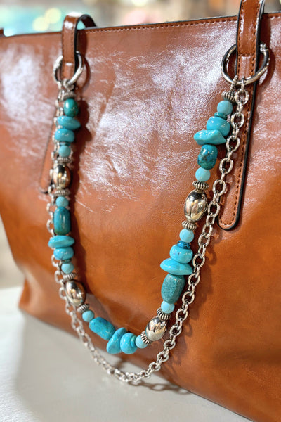 Caitlyn Handmade Genuine Turquoise Stone Bead Accented Handbag Charm Keychain Accessory