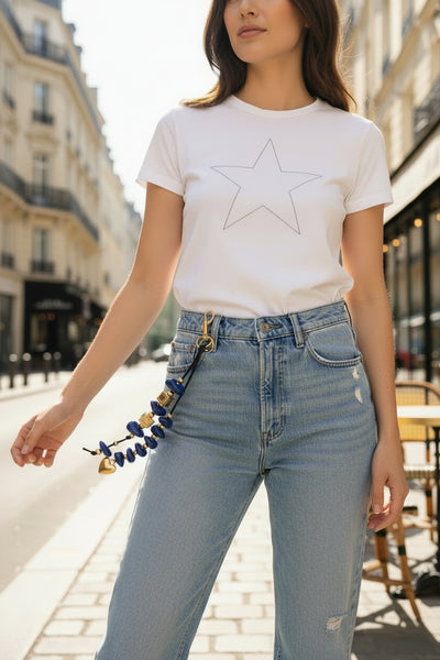 Nioma Double Strand Gold Fleck Bead Handmade Handbag Charm Keychain Accessory