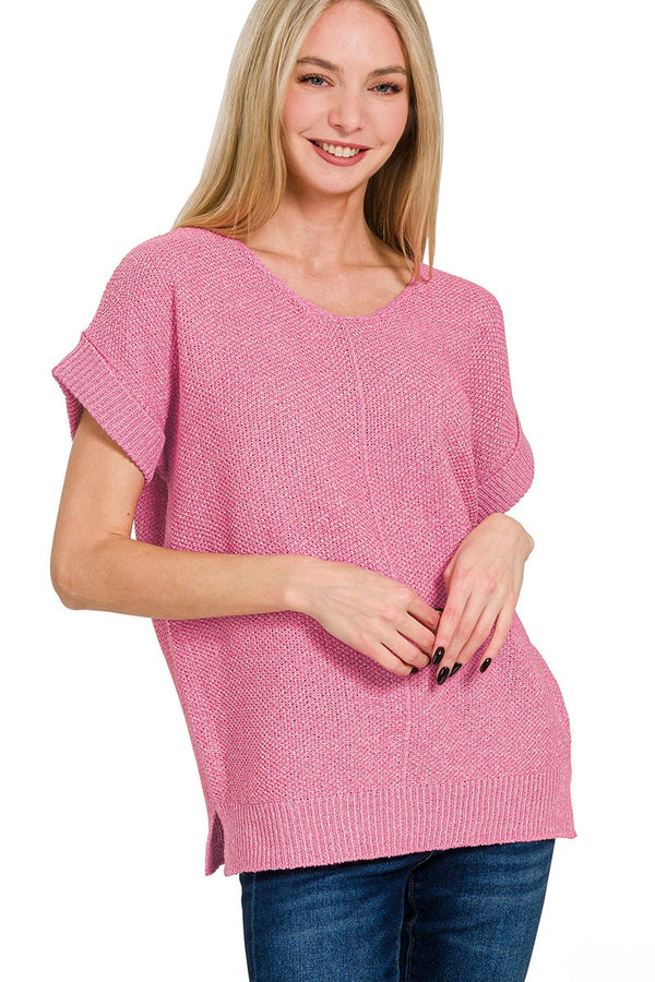 Zenana Center Seam Short Sleeve Sweater