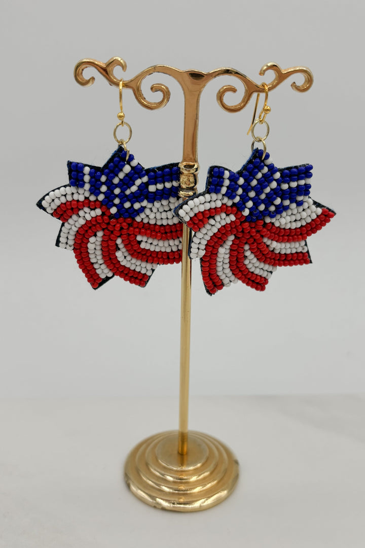 Beaded America Star Burst Earring