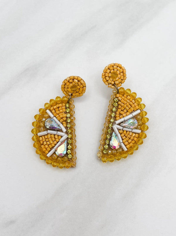 Beaded and Jeweled Lemon Slice Earrings