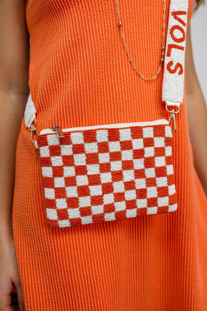 Beaded Checkerboard Pouch Handbag