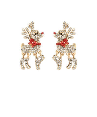 Bedazzled Christmas Reindeer Earrings with Dangling Legs