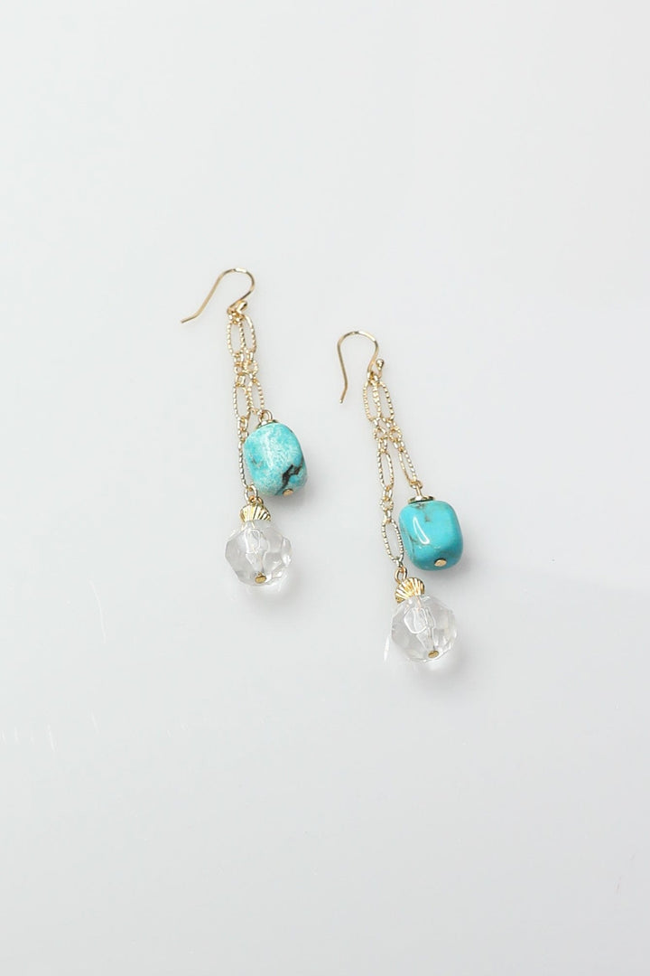Blue and Gold Dangle Earrings with Clear Faceted Beads