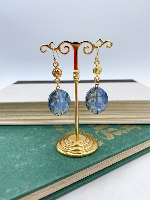 Blue Oval Faceted Crystal Earrings