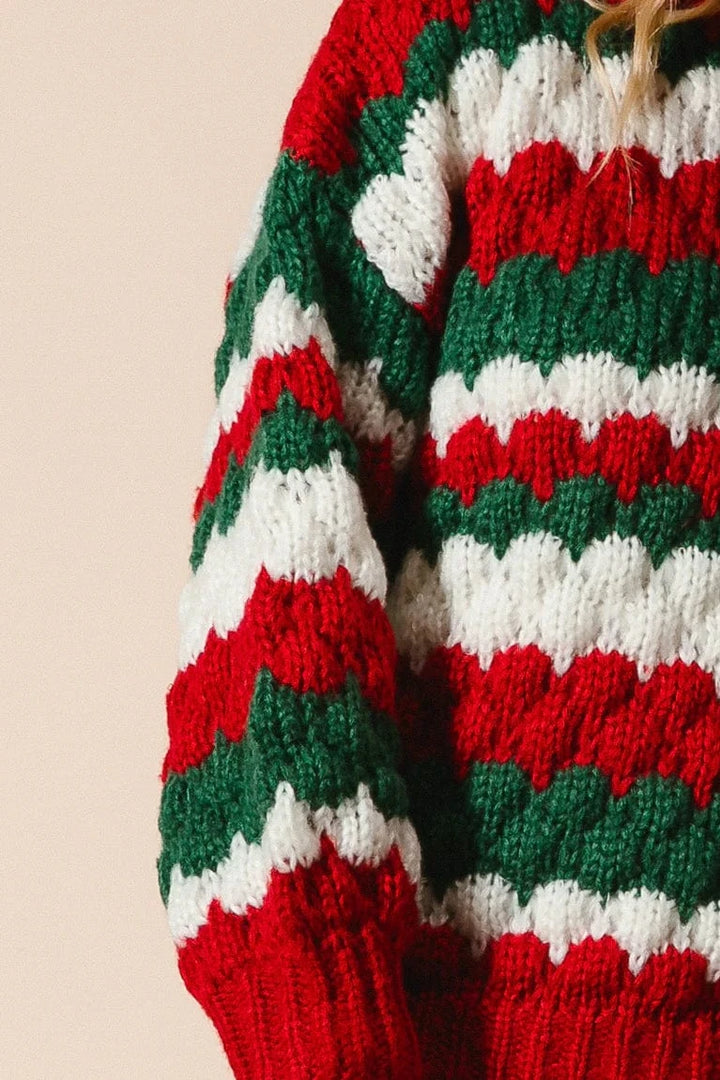 Bobble Texture Striped Holiday Sweater