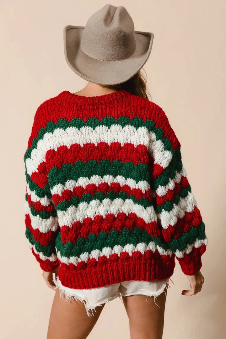 Bobble Texture Striped Holiday Sweater