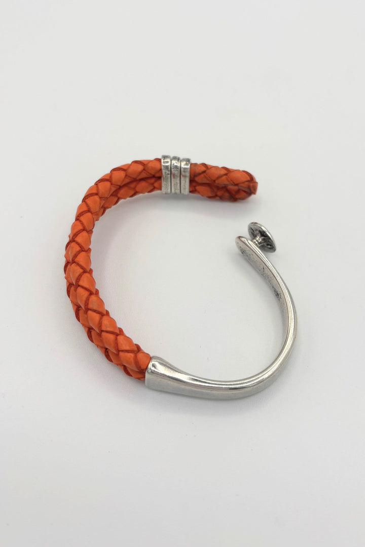 Braided Leather and Silver Bracelet