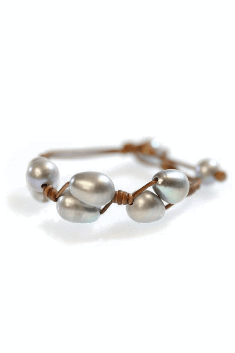 Braided Pearl and Leather Bracelet