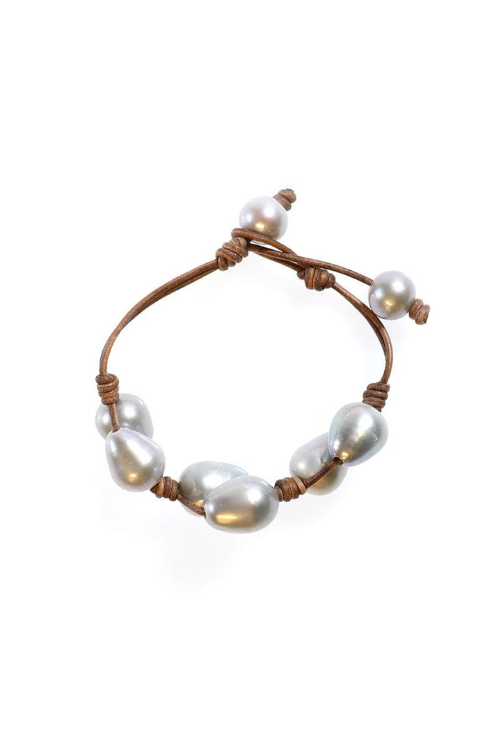 Braided Pearl and Leather Bracelet