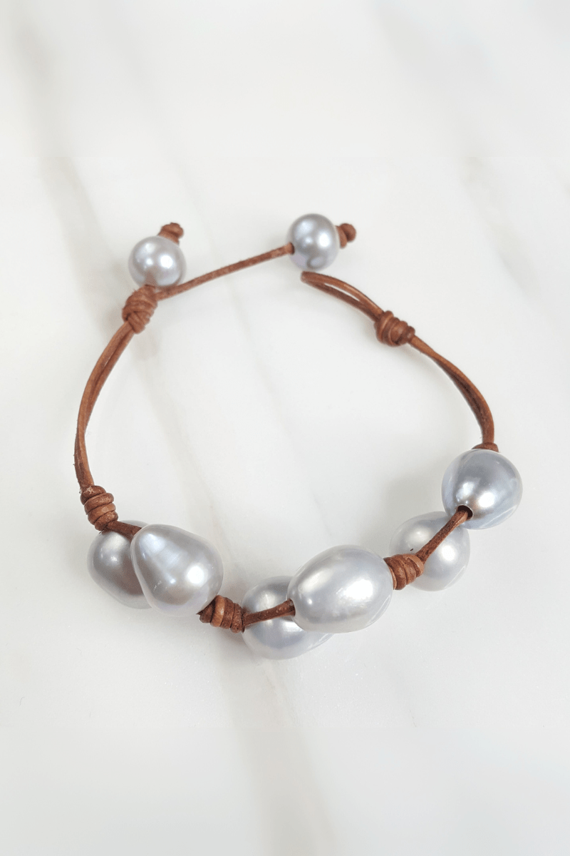 Braided Pearl and Leather Bracelet