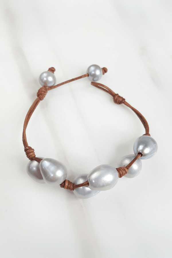 Braided Pearl and Leather Bracelet