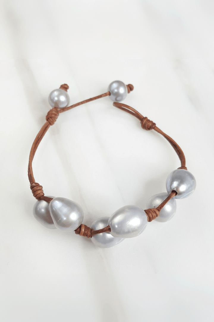 Braided Pearl and Leather Bracelet