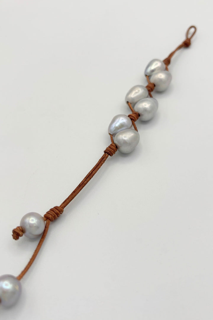 Braided Pearl and Leather Bracelet