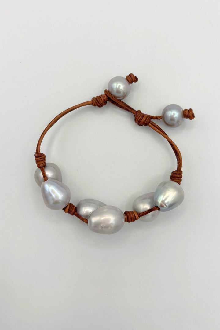 Braided Pearl and Leather Bracelet