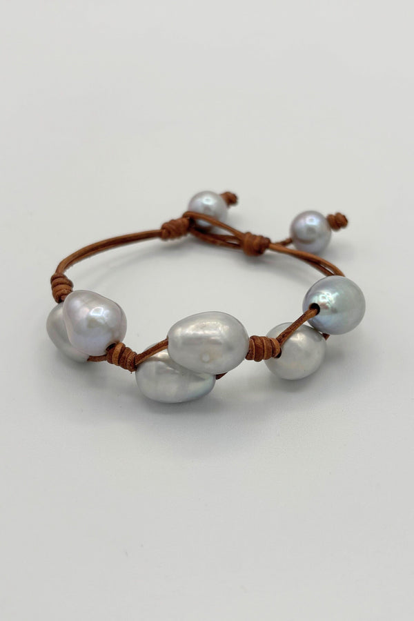 Braided Pearl and Leather Bracelet