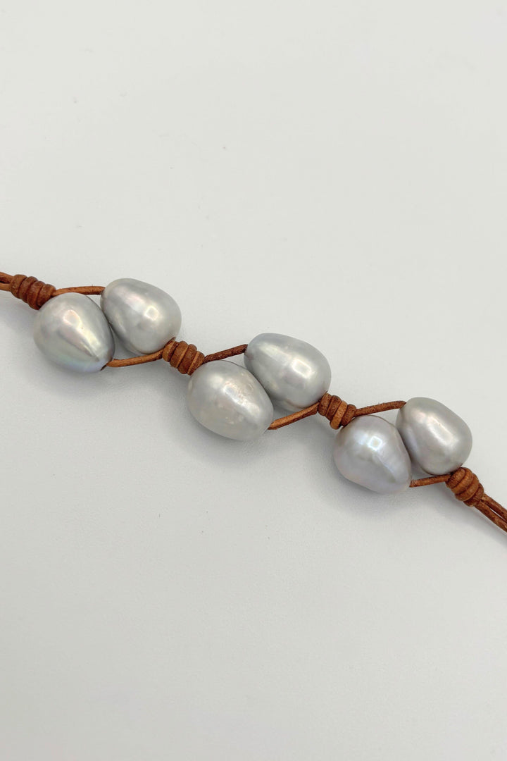Braided Pearl and Leather Bracelet
