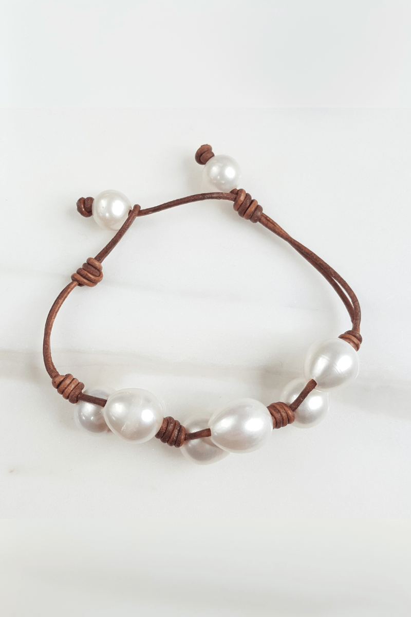 Braided Pearl and Leather Bracelet