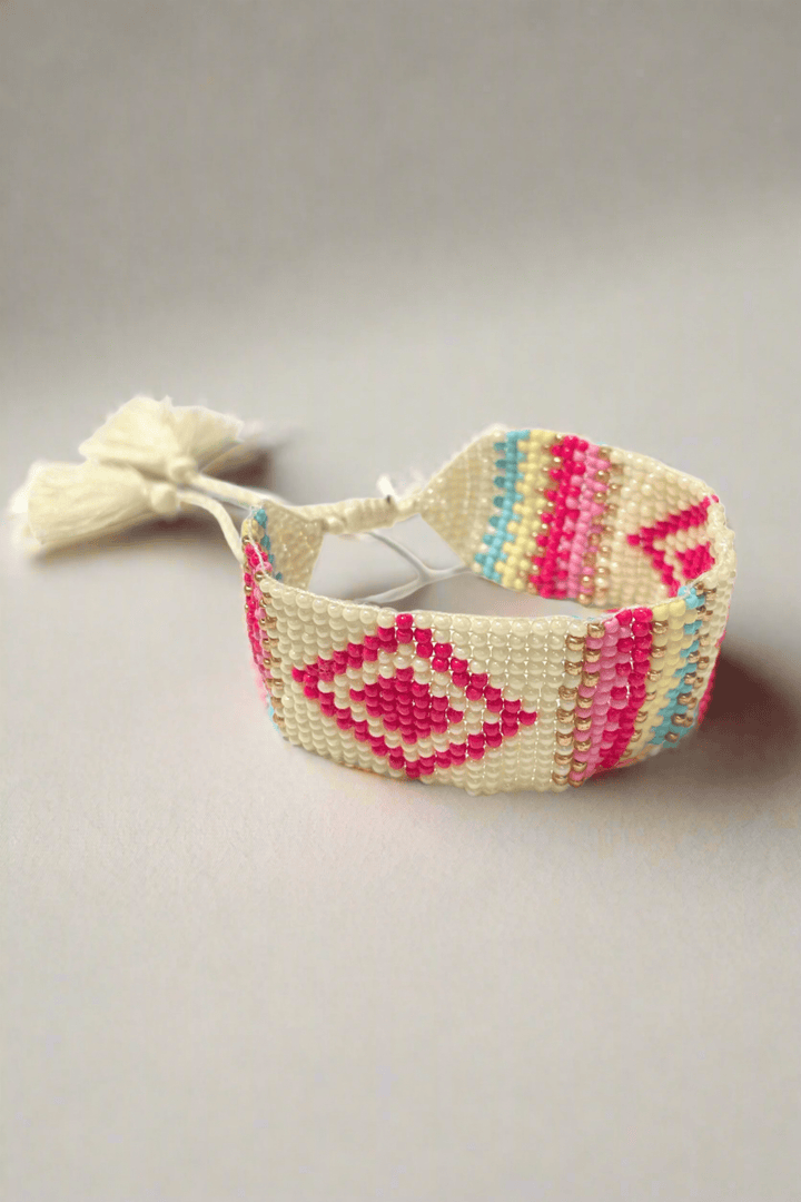 Bright Tribal Pattern Beaded Self-Tie Tassel Bracelet