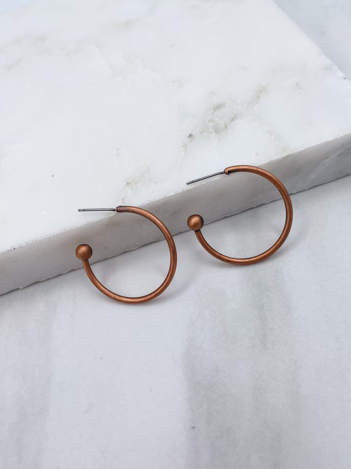 Bronze Hoop Earrings with Ball Ending