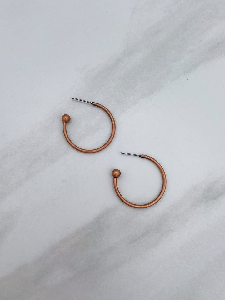 Bronze Hoop Earrings with Ball Ending