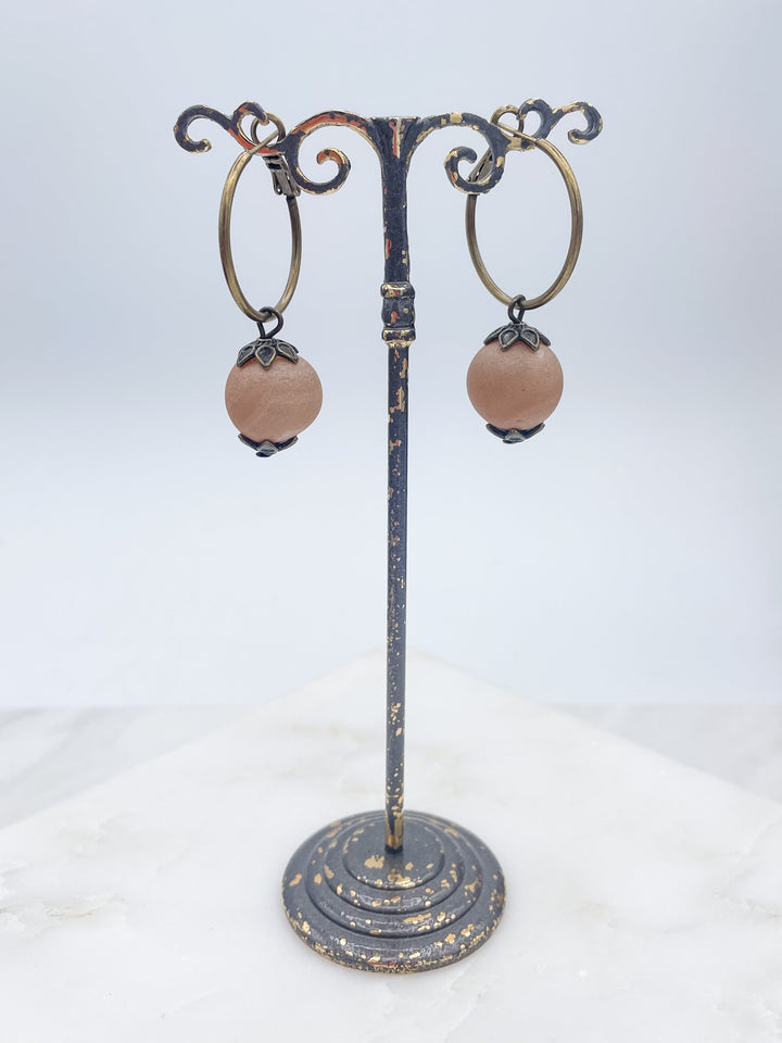 Bronze Hoop with Genuine Stone Earrings