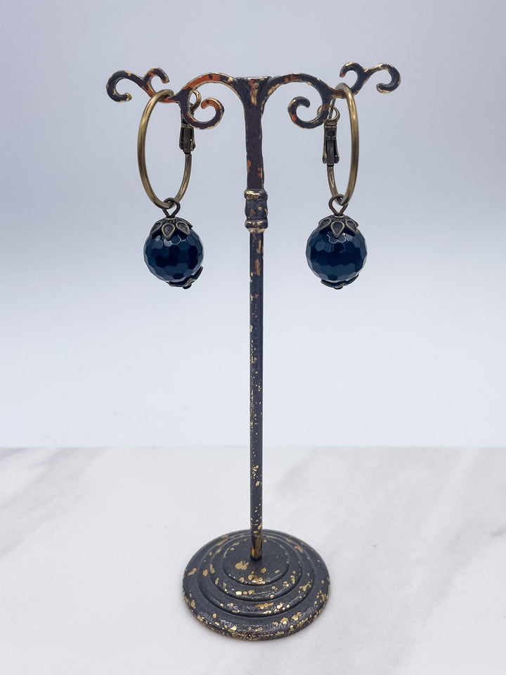 Bronze Hoop with Genuine Stone Earrings