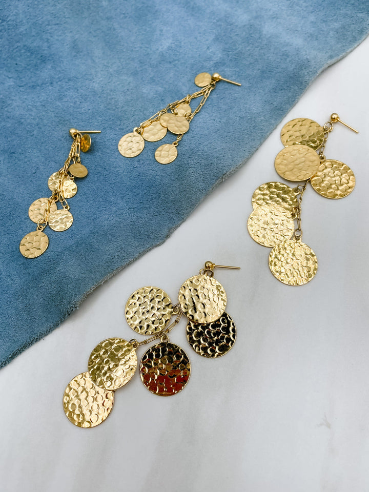 Brooke Dangle Earrings with Cascade of Gold Crinkle Discs