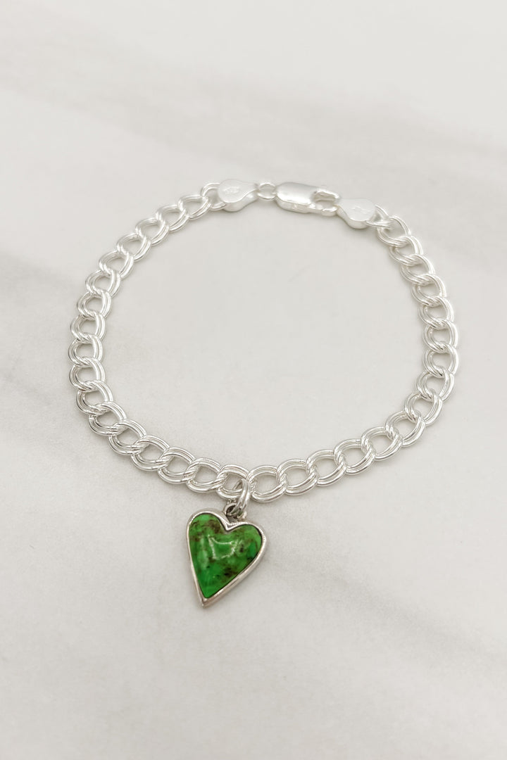 Bubble Heart Double Chain Link Sterling Silver Bracelet