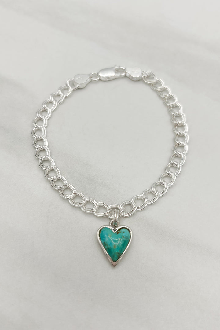 Bubble Heart Double Chain Link Sterling Silver Bracelet