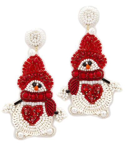 Bundled Up Snowman Beaded Felt Back Dangle Earrings