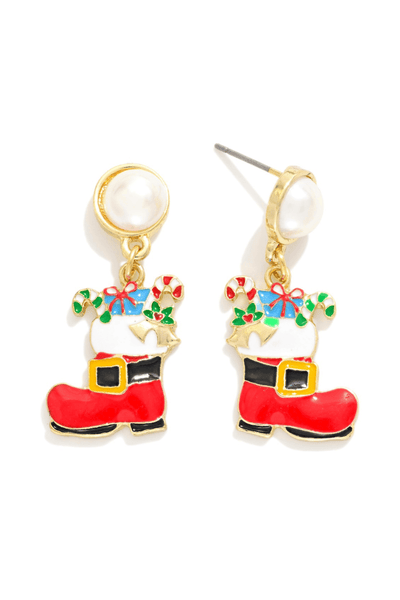 Candy Filled Santa Boot Charms on Hoop Earrings