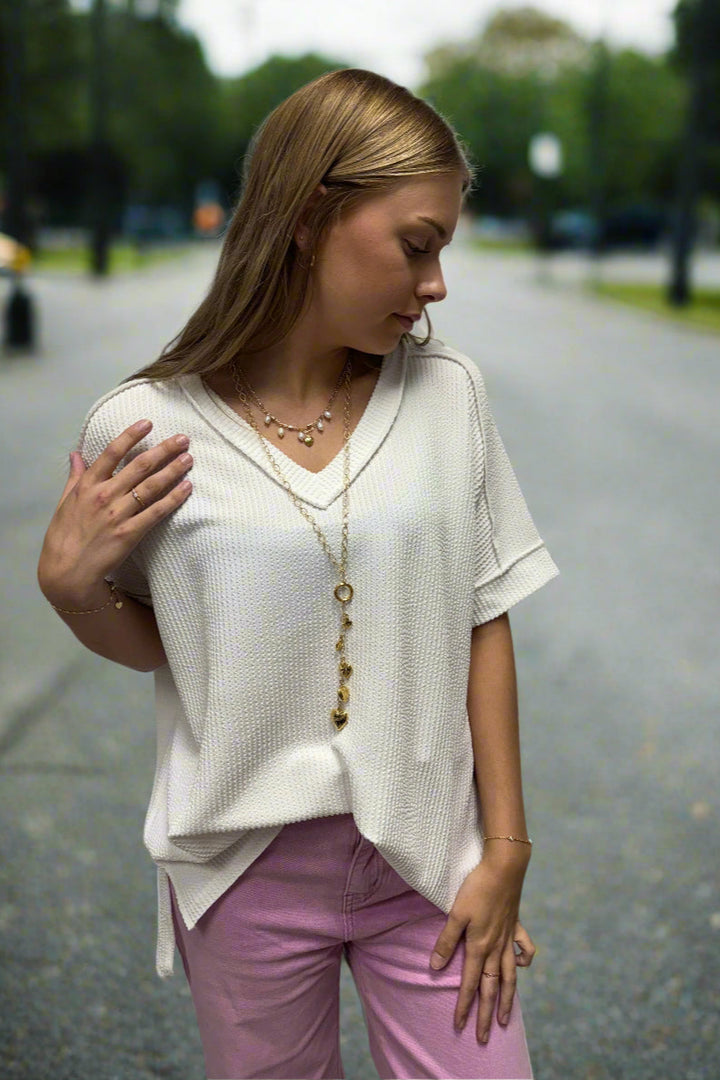 Cascading Hearts Long Drop Centerpiece on Long Dainty Etched Chain Necklace