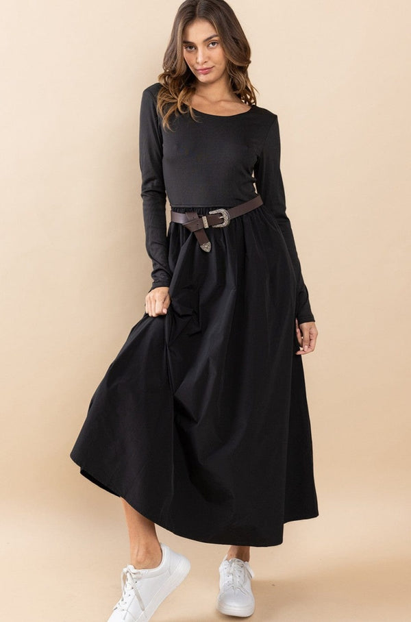 Ces Femme Contrast Fabric Long Sleeve Midi Dress