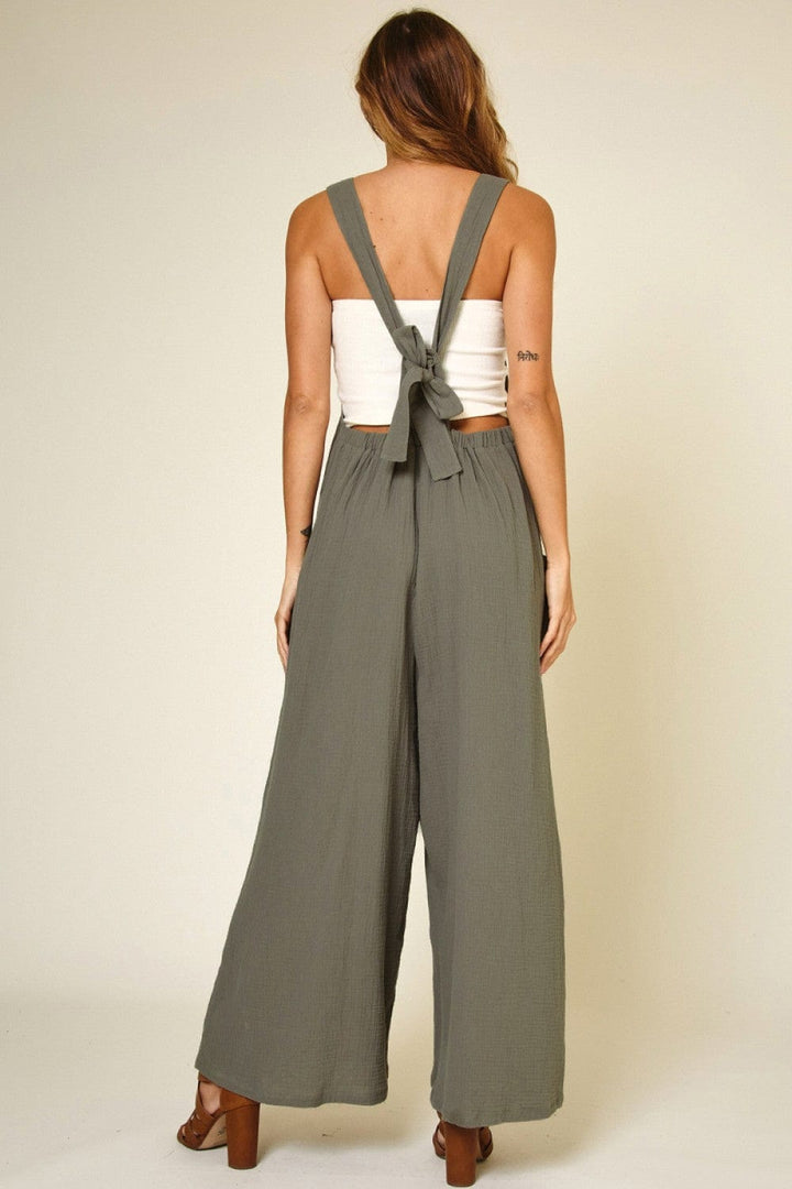 Solid Wide Leg Cropped Jumpsuit